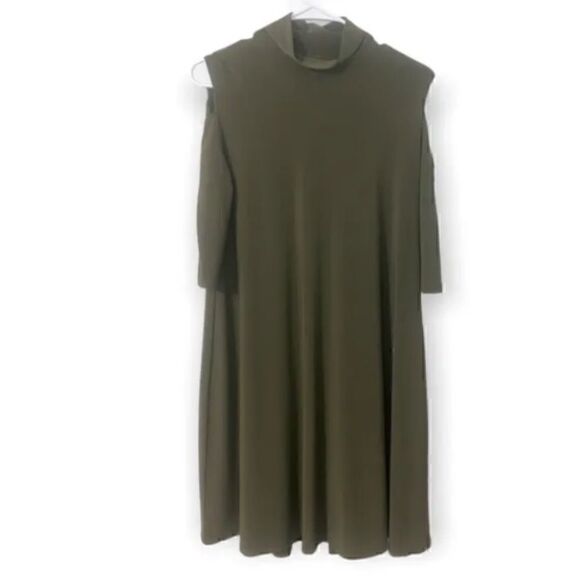 Clara Sun Woo Dresses & Skirts - CLARA SUN WOO $89 Olive Mock Neck Cold Shoulder Shift Dress XS